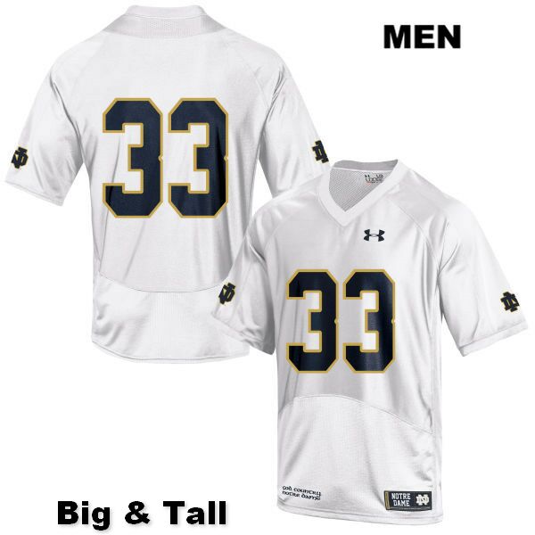 Men's NCAA Notre Dame Fighting Irish #33 Keenan Sweeney Stitched College Under Armour Authentic White Big & Tall No Name Football Jersey FT10L14XM